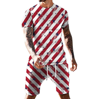 Conjuntos de Camisetas y Pantalones Cortos con Estampado de Bandera Americana para Hombre, Conjuntos Deportivos Casuales para el Día de la Independencia, 100% Algodón Orgánico
