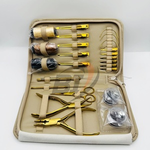 Juego de Pinzas para Extensiones de Cabello, Acero Inoxidable, Dorado, Plasma, Estuche de Cuero Beige, Pinza para Microperlas, Logotipo Personalizado, Herramientas de Peinado - Product Image 1
