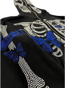 Sweat à capuche zippé Y2K avec strass pour hommes Sweat-shirt oversize avec crâne et squelette pour femmes Veste gothique zippée sur le visage - Product Image 5
