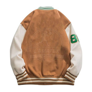 Chaqueta de invierno Varsity de dos tonos con mangas de cuero PU Puños acanalados Cuello levantado Logotipo frontal Opciones personalizables - Product Image 2