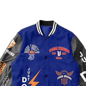 Personnalisez votre veste universitaire unisexe en laine bleue avec manches en cuir, logo de tigre de basketball, impression par sublimation, décontractée, automne - Product Image 4
