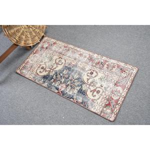 Turkish Small Rug, 1.7x3.5 ft Vintage Rug, <b>Red</b> Floral <b>Wool</b> Rug - Product Image 1