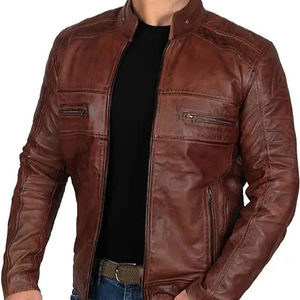 Veste en cuir de moto pour homme-Vestes en cuir matelassées Cafe Racer pour homme - Product Image 2