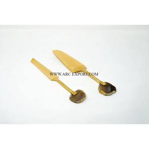 Pure Brass Gold Plated Table Decoration Kitchen <b>Cake</b> <b>Server</b> and Knife Premium Quality Handmade Table Top Unique <b>Cake</b> Sever Knife - Product Image 2