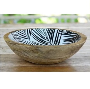 Bol en bois émaillé avec autocollant pour servir, mélanger, salade, soupe, fruits, bol à salade en bois d'acacia fait à la main, personnalisé - Product Image 2