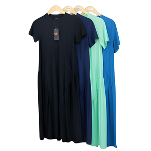 Vestido largo informal de alta calidad para mujer, cómodo, de manga corta, poliéster duradero, sensación suave al tacto, patrón sólido, marca - Product Image 2