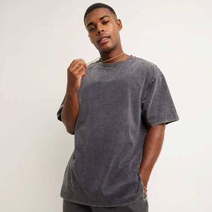 T-shirt gris délavé surdimensionné pour homme, coupe ample, manches courtes, coton, streetwear décontracté, look vintage, logo personnalisé disponible - Product Image 2