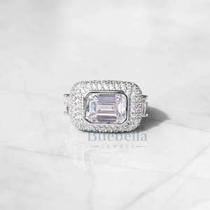 Vente chaude 14k plaqué or blanc 925 bague en argent sterling émeraude Vvs diamant Moissanite hommes bague cadeau bijoux - Product Image 2