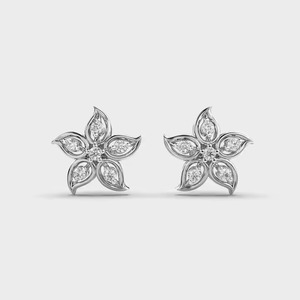 Flower Design 14K Gold Stud <b>Earrings</b> For Women with Round Lab Grown Diamond <b>Earrings</b> Gift for Women - Product Image 3