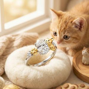 แหวนรูปอุ้งเท้าแมวสองสีน่ารัก Jeulia Hug Me ประดับด้วยหินทรงวงรี - Product Image 4