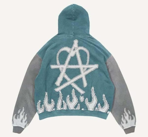 Streetwear Acid Wash Zipper Hoodies Impression Numérique 100% Coton 500 GSM Brodé Logo Personnalisé Anti-Rides Hiver Régulier - Product Image 6