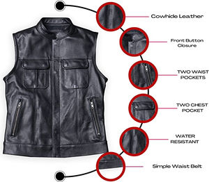 Gilet de moto confortable et respirant en cuir véritable pour hommes, design unique, vêtements d'extérieur pour l'hiver, prix de gros - Product Image 4