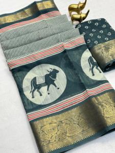 Magnifiques saris en coton Benny doux avec tout le design Kalmkari avec une bordure jequred - Product Image 5