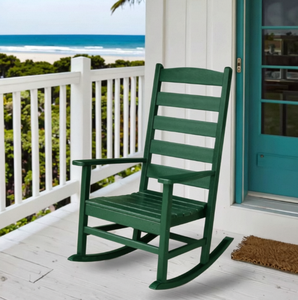 Fauteuil à bascule d'extérieur en bois vert, design traditionnel avec dossier solide et durable pour usage en jardin - Product Image 2