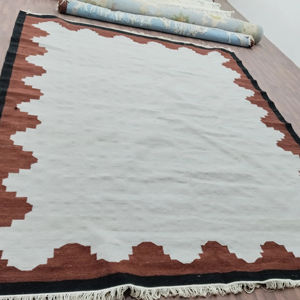 ที่มีคุณภาพสูง8x10ที่ทันสมัยดาริพรมปูพื้นแบบดั้งเดิม Farsh-E ชุดผ้าฝ้ายทอมือสีน้ำตาลเบจที่สวยงาม - Product Image 1