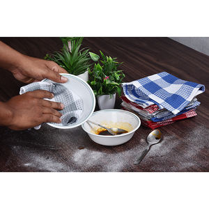 Lot de 8 serviettes textiles 100% coton gaufré, motif à carreaux gris et blanc, taille 12x12 pouces - Product Image 5