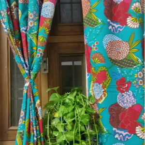 Cortinas de ventana de algodón de lujo, estampado de flores de frutas turquesa, elegante, sala de estar, decoración del hogar, paneles de cortina transpirables suaves - Product Image 1