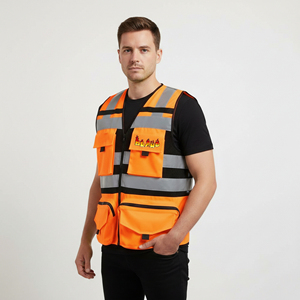 Chaleco de Seguridad Reflectante de Malla Naranja Fluorescente de Alta Visibilidad, Logotipo Personalizable, Certificado ANSI Clase 2 EN ISO 20471, Impermeable, con LED Intermitente - Product Image 1