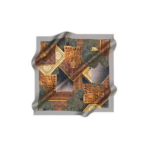 Vintage Brown Satin Silk Long <b>Scarf</b> with Ethnic Pattern - Product Image 1