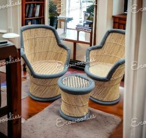 Muebles de bambú cómodos de 3 piezas de calidad superior, silla de bambú hecha a mano y taburete Mudda para sofás de sala de estar interior y exterior - Product Image 5