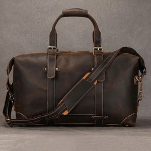 Travel Men Fashion Large Leather <b>Trolley</b> Waterproof Sports Gym Waxed Canvas Customized Logo Duffel Bags Luxury Weekender Bag - Product Image 3