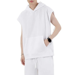 <b>Sleeveless</b> 100% Cotton Tang Top Hoodies Solid Front Streetwear Style Custom High Quality <b>Men's</b> <b>Hoodie</b> Unique Style - Product Image 1