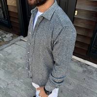 Chemise-veste Homme Smart Casual à Manches Longues Boutonnée Streetwear Légère Anti-plis avec Poches