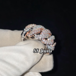 Anillo de Hombre de Plata 925 Estilo Nuevo, Media Cadena Cubana, Completamente Engastado con Moissanita, Joyería Religiosa Chapada en Rodio para Boda - Product Image 2