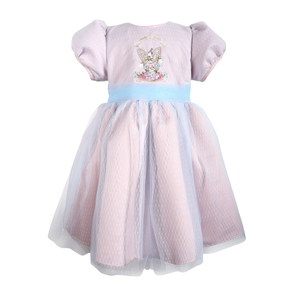 Vestido bordado a máquina de hadas boutique para niños ODM venta al por mayor vestidos de fiesta de princesas mangas cortas violeta bebé niña - Product Image 1