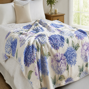 Custom Printed <b>Throw</b> Blanket Personalized Hydrangea Floral Gift Sublimation Flannel Fleece Polyester - Product Image 1