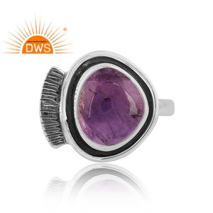 Meilleure qualité bague empilable en argent sterling oxydé améthyste naturelle avec pierres précieuses fabricant de bijoux personnalisés - Product Image 3