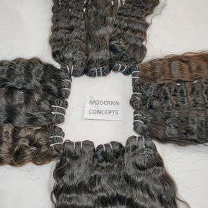 Extensiones de cabello humano de templo indio ondulado alineado con cutícula virgen joven sin procesar 100% con estilo de onda profunda suelta - Product Image 2