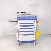 Chariot de premiers soins médical verrouillable à 5 tiroirs, table rétractable + bâton de perfusion, adapté à une utilisation d'urgence/de service