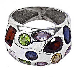 925 <b>Silver</b> Multi-Gemstone <b>Statement</b> <b>Ring</b> for Women Fine Jewelry with Geometric Pattern Cut Garnet Main Stone Platinum Material - Product Image 3