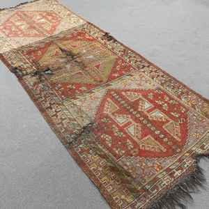 Turkish Rug, 3.9x10.5 ft <b>Runner</b> Vintage Rug, <b>Red</b> Brown Polka dot Rug - Product Image 2