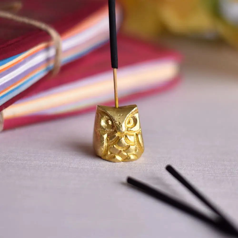 Hot Sale Handcrafted Decorative Golden Brass Owl Incense Holder Agarbatti Stand Home Decoration Diwali Decoration VIH-52