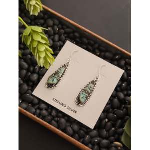 Vintage Navajo Handmade Drop <b>Earrings</b> Black Jack Turquoise & Sterling <b>Silver</b> Water Drop Shape <b>Dangle</b> Style - Product Image 4