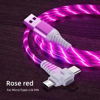 Popular 3 en 1 LED que fluye Cable cargador de Luz 1M/3,3 pies Micro USB tipo C IOS iPhone para dispositivos Samsung Android El mejor regalo
