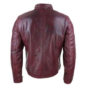 Chaqueta de Motociclista de Piel de Oveja Auténtica al por Mayor 2025 para Hombre, con Cremallera, Forro Acolchado, Cuello Alto, Chaquetas de Cuero Genuino Personalizadas OEM - Product Image 2