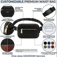 Sac banane tendance en cuir grainé noir avec fermeture éclair dorée chic, texture grainée vibrante et élégante