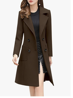 Manteau en laine mélangée à double boutonnage et col cranté élégant pour femme avec logo personnalisé, nouvelle arrivée, fabricant direct du Bangladesh