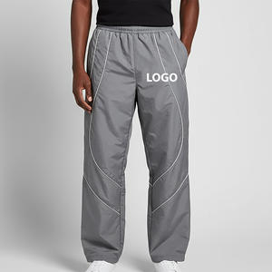 Pantalon de survêtement décontracté personnalisé en coton pour homme avec piping réfléchissant, coupe ample et jambe large, gris délavé écologique - Product Image 1