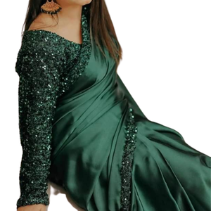 Vente à chaud de robe de soirée de mariage soyeuse sari indien pour femmes prêt-à-porter vêtements pakistanais avec Salwar Kameez - Product Image 2
