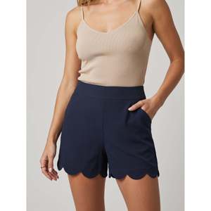 Pantaloncini da donna a vita media, con orlo smerlato, elasticizzati, casual, estivi, con tasche, in denim, bianco, blu navy, sahara, confezione da 4 - Product Image 5
