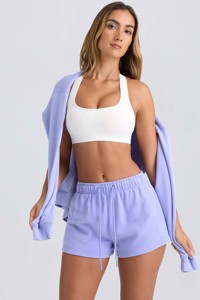Pantalones cortos de chándal de tiro medio para mujer Periwinkle personalizados de alta calidad con bolsillos, pantalones cortos de gimnasio suaves y transpirables de cintura alta para mujer - Product Image 4