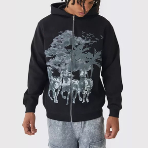 <b>Men</b> Oversized Hooded <b>Sweatshirt</b> Custom Printed Embroidery Winter Full Zip Up <b>Hoodie</b> OEM Wholesale Manufacturer - Product Image 1