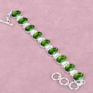 925 Sterling Silver Faceted <b>Peridot</b> Gemstone <b>Bracelet</b> Bohemian Style Jewelry for Women Bridal or Gift - Product Image 1