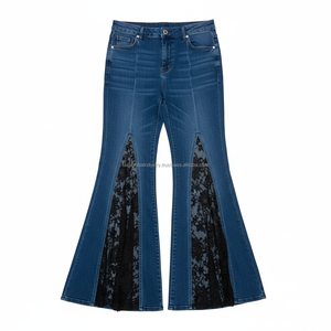 Jean évasé taille haute en dentelle patchwork pour femme, coupe cloche sexy évidée, style streetwear, grandes tailles, personnalisable – Nouvelle collection - Product Image 4