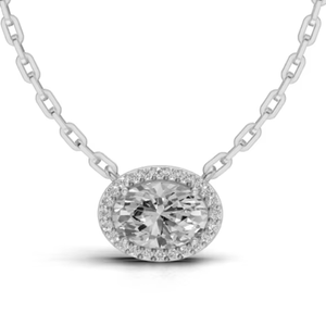 Pendentif halo en diamant ovale de 0,676 carat cultivé en laboratoire, collier de 15 diamants, or jaune, or rose, plaqué or 9K, 14K, 18K, luxe - Product Image 1