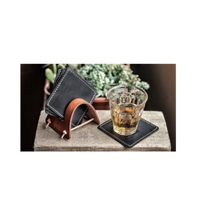 Juegos de posavasos de cuero personalizados para beber con soporte para forma hexagonal personalizada producto de gran oferta - Product Image 1